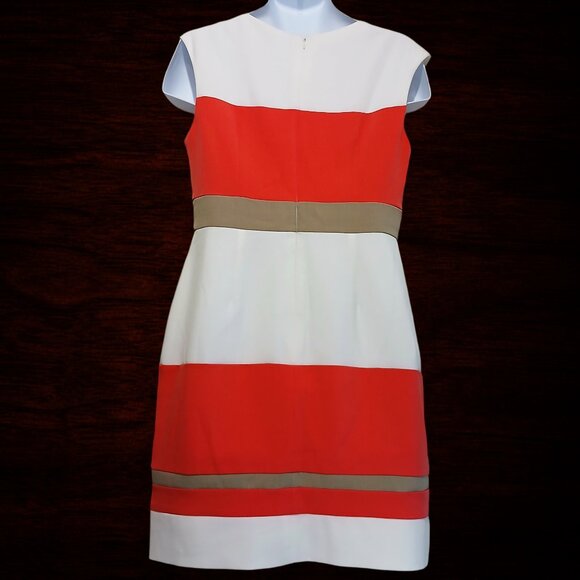 Studio One New York Women’s Coral Cream Colour Block Classy Sheath Dress Size 12 - Picture 3 of 13